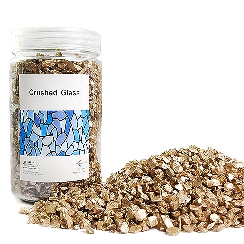 Image of Gold Nuggets Crushed Glass Sand Rocks Stones for Resin Art,Crafts,11 OZ