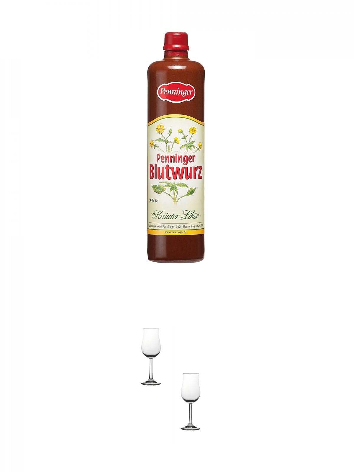 Penninger Blutwurz Kräuterlikör 0,7 Liter + Nosing Gläser Kelchglas 2 Stück