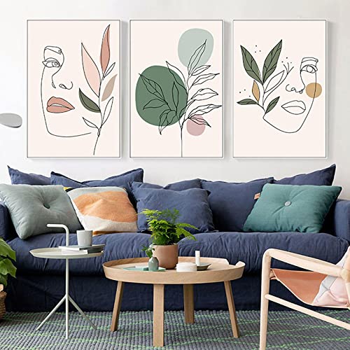 Affiches Toile Plante Feuilles Couleur Bloc Simple Mur Décor
