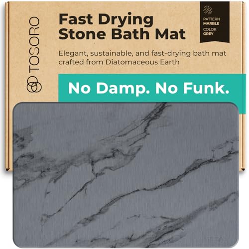 Image of TOSORO - Stone Bath Mat Diatomaceous Earth Shower Mat Non-Slip Super Absorbent Diatomite Stone Bath Mats for Bathroom Floor Quick Drying Natural Easy to Clean (23.5 x 15) - Graphite