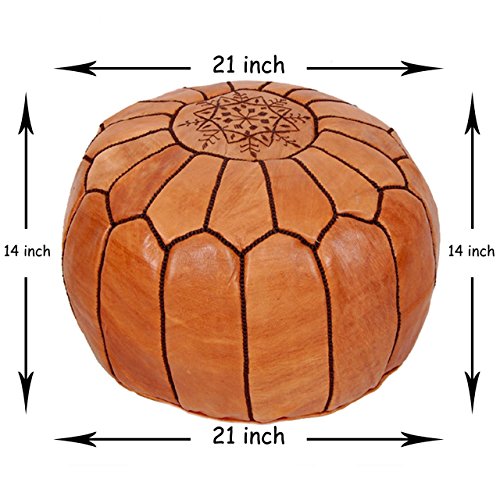 Moroccan Pouf Ottoman Footstool (Leather) Genuine Hand-Stitched Seating | Living Room, Bedroom, Sitting Area (Unstuffed, Brown) #TOP3