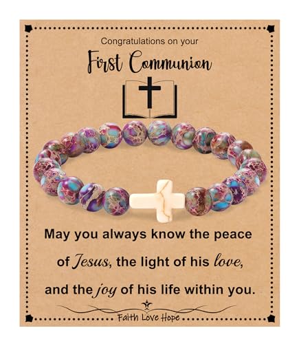 Image of Cross Bracelets for Women, Christian Gifts for Women Stocking Stuffers for Teens Cross Bracelet Imperial Nature Stone Bead Bracelet Confirmation Baptism Gift for Teen Girls Christmas Religious Gift Cathlic Faith Jewelry