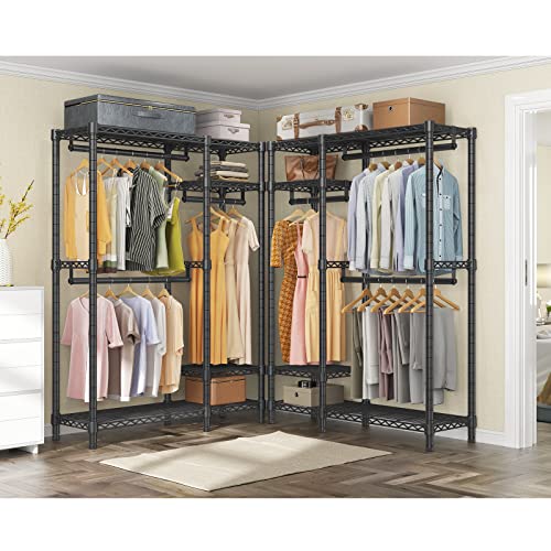 Vipek V2S Garment Rack Heavy Duty Commercial Grade Clothes Rack, 4 Tiers Adjustable Wire Shelving Clothing Racks With 3 Hanging Rods, Freestanding Closet Metal Wardrobe Closet, Max Load 650Lbs, Black #TOP2