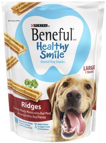 Purina Beneful Healthy Smile Dental Dog Snacks - For Large Dogs - Ridges With Savory Meaty Middle Accented With Parsley - 7 Treats Per Package - Pack of 2