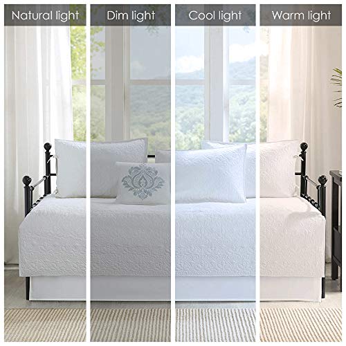 Madison Park Cotton Daybed Cover Set-Double Sided Quilting Classic Cottage Design All Season Bedding With Bedskirt, Matching Shams, Decorative Pillow, 75"X39", Quebec White 6 Piece #TOP1