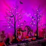 Halloween Decorations Indoor 2 Pack 24 Inch Halloween Black Tree with 24 Orange...
