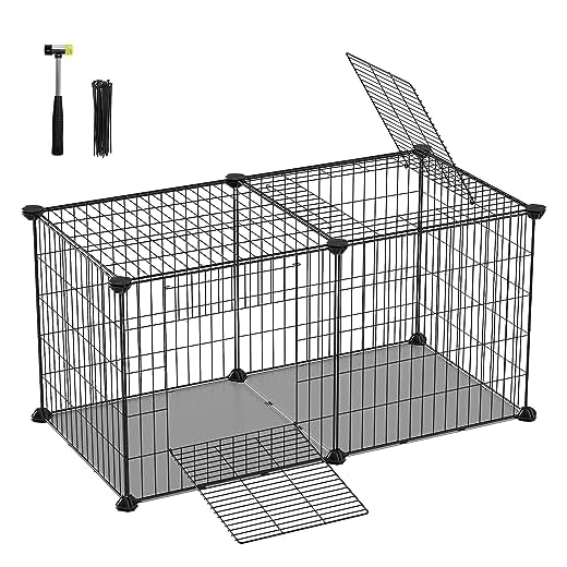 SONGMICS Jaula para Mascotas, Jaula para Animales Pequeños, L, con Tapa, Panel de Base, 2 Cerraduras, Limpieza Fácil, 82 x 41 x 41 cm, Negro LPI009B01