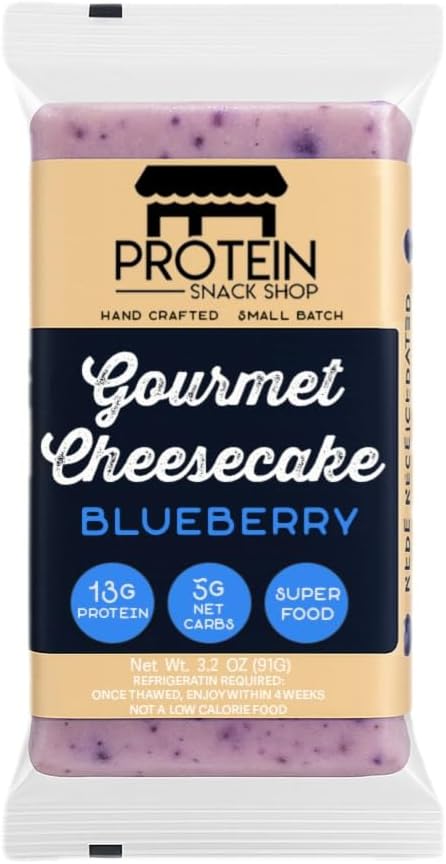 Protein Snack Shop Gourmet Keto Cheesecake Dessert Bars - 5g Net Carbs - Real Cream Cheese - Gluten Free - Diabetic & Celiac Friendly (10 bars) (Blueberry)