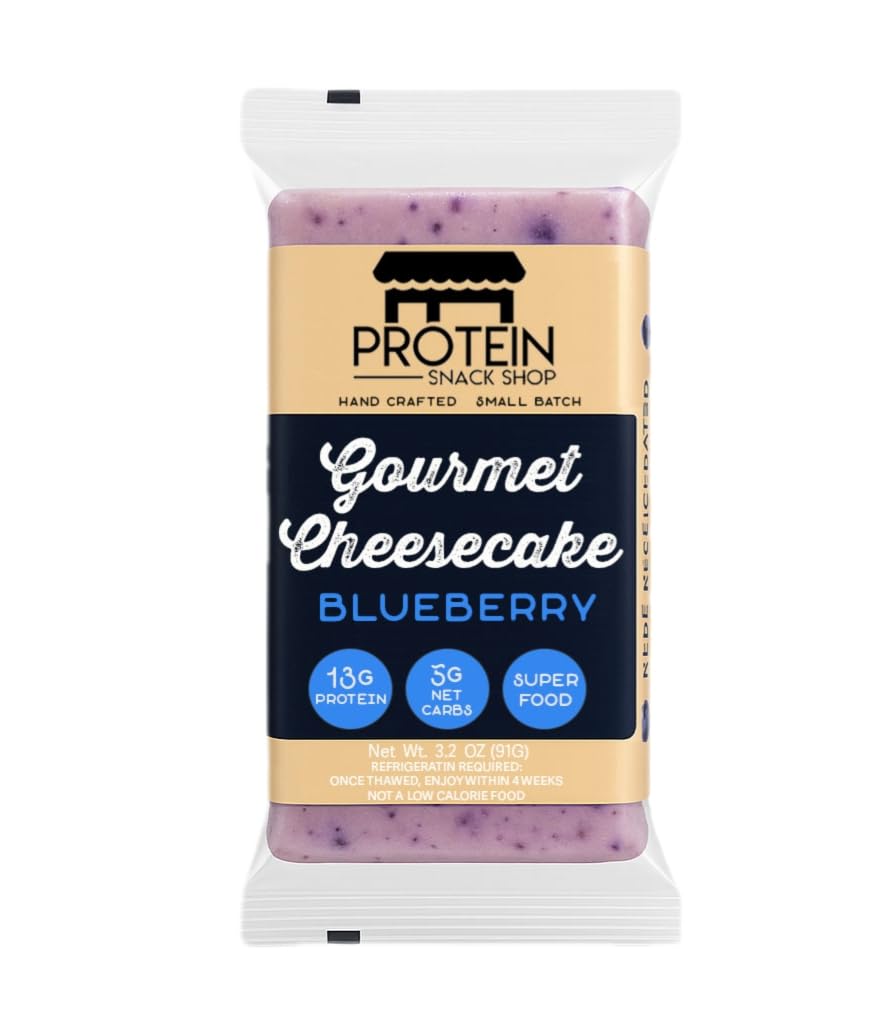Protein Snack Shop Gourmet Keto Cheesecake Dessert Bars - 5g Net Carbs - Real Cream Cheese - Gluten Free - Diabetic & Celiac Friendly (10 bars) (Blueberry)