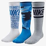 Nike Big Boys' Performance Graphite Camo Crew Socks 3 Pack (Medium 5Y-7Y, Turquoise/White/Grey)
