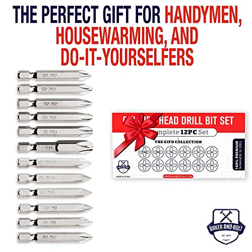 Phillips Screwdriver Drill Bit Set (PREMIUM 12pc COMPLETE SET) /w Storage Case and Bit Holder - PH #000 - PH #4 Hex Shank Magnetic Bit Set - Impact Ready - S2 Steel - Long 2in Heads for Drills