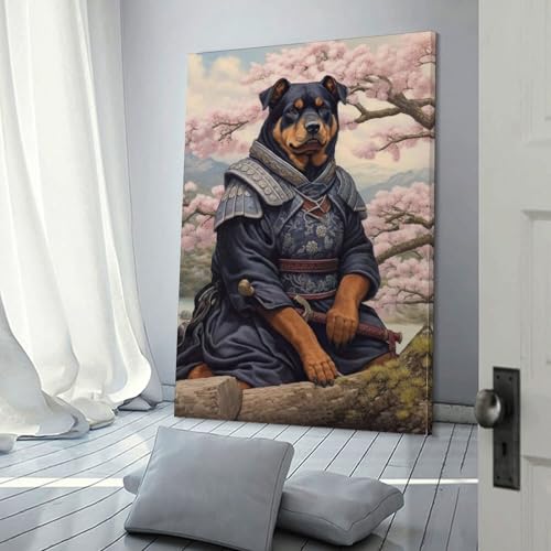 Affiche d'art Rottweiler samouraï sur toile 30x45cm pour décoration salon moderne
