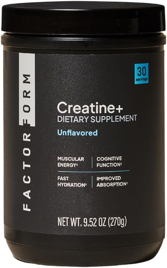FACTOR FORM Micronized Creatine Powder + Electrolytes from Coconut Water – Creatine Monohydrate Supplement for Women & Men for Strength, Recovery, and Focus (Lightly Sweet, Unflavored)