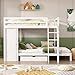 Produktbild Merax Etagenbett mit Schublade Holzbett mit Kleiderschrank Kinderbett mit Fallschutz und Gitter Rahmen aus Kiefe Weiß (90x200cm)