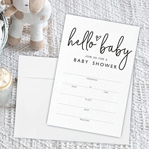 Jcvuk Baby Shower Invitations, Hello Baby Gender Reveal Invitation Cards With Envelopes(25 Pack), Modern Minimalist Theme Baby Shower Decorations And Supplies For Boys Or Girls(Yqk-A09) #TOP1