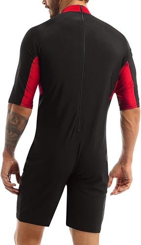 Miniatura 3 de JanJean Traje de baño de manga corta con protección solar para hombre, traje de neopreno corto para surf, buceo