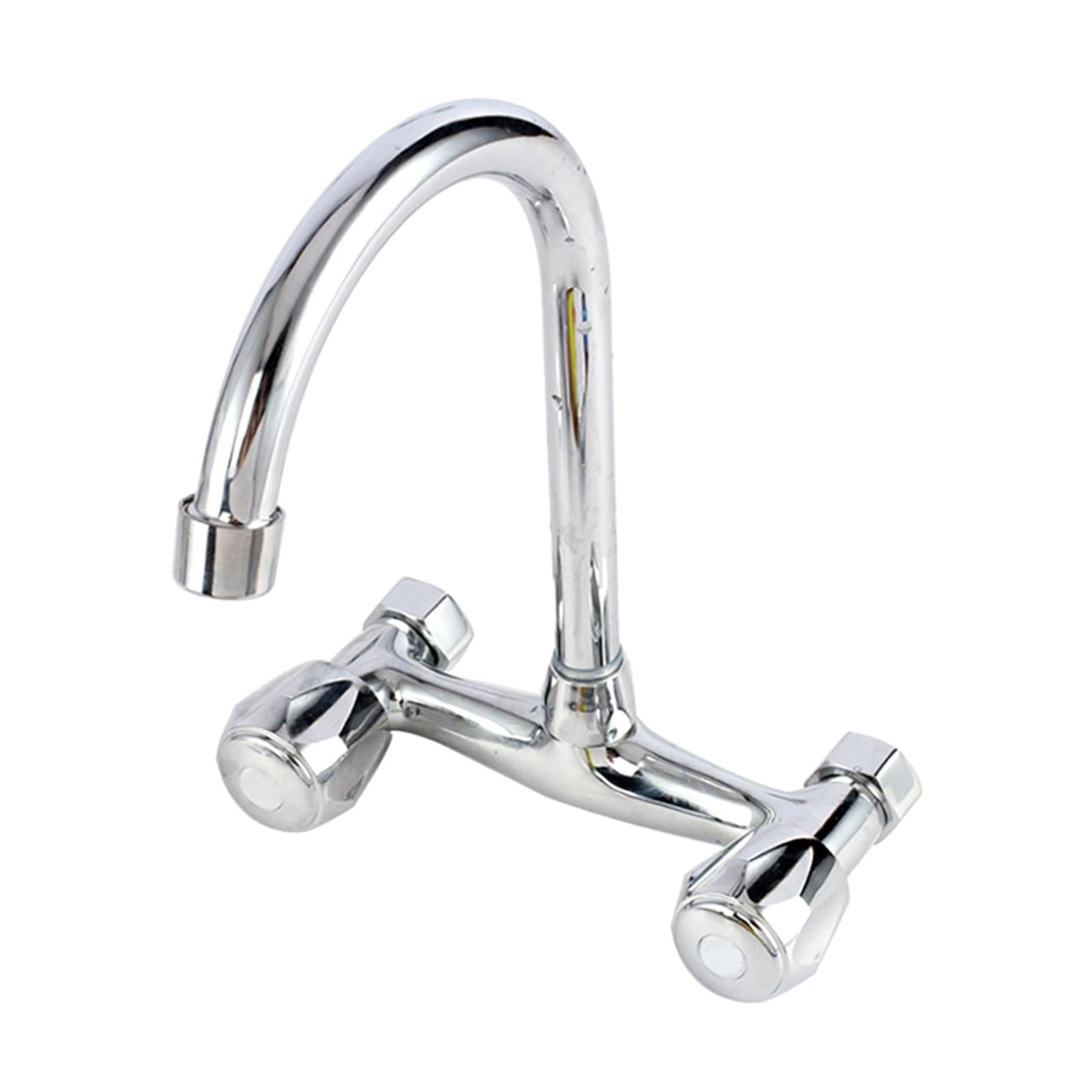 ZQFHSX Kitchen Sink Faucet, Wall Mounted Double Handle Hole Basin Faucet Hot Cold Water Mixer Silver