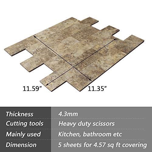 Yipscazo Peel and Stick Backsplash PVC Wall Tile, Stickon Tile for Kitchen Backplash, Bathroom Vanities, Fireplace Décor, Laundry Table, Stair Decals in Ecru Gneiss (11.59" X 11.35", 5 Sheets)