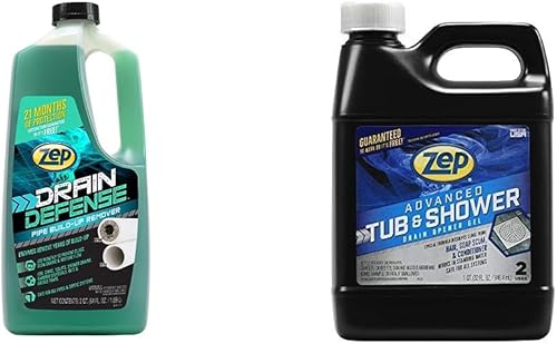 Zep Drain Defense - Removedor de acumulación de tuberías (64 onzas) y gel avanzado para abridor de desagües de bañera y ducha (32 onzas)