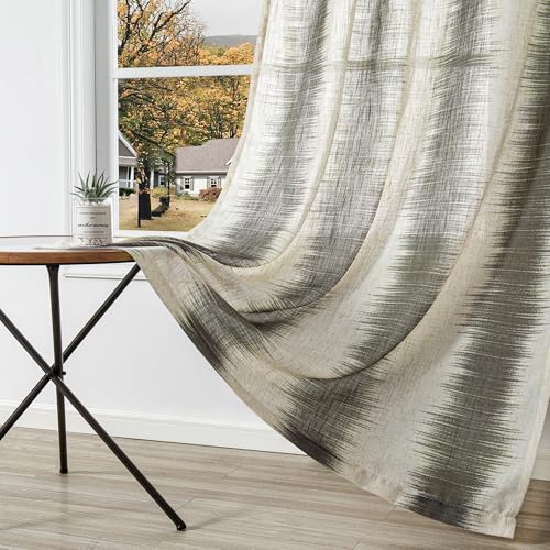 Image of MYSKY HOME Bedroom Curtains Linen Textured Sheer Panels, Curtains 63 Inch Length Light Filtering Lines Back Tab Semi Sheer Window Treatment Farmhouse Style Drapes for Bedroom, 50 inchx63 inch, Khaki, 2 PCs