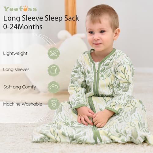 Image of Yoofoss Baby Sleep Sack 0-6 Months Long Sleeve Wearable Blanket Baby 100% Cotton 2-Way Zipper 0.5 Tog Newborn Sleeping Sack, Lightweight(Small)