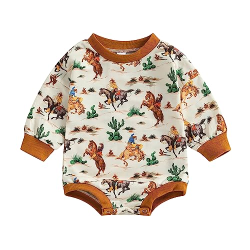 Image of Omkzanbi Western Baby Girl Boy Clothes Sweatshirt Romper Cow Printed Bodysuit Long Sleeve Onesie Newborn Fall Winter Outfits