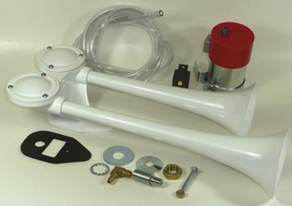 Fultone II Twin Air Horns with Compressor Kit - HORN FULTONE WHITE - White Powder Coated 12 volt Compressor (62350-12)