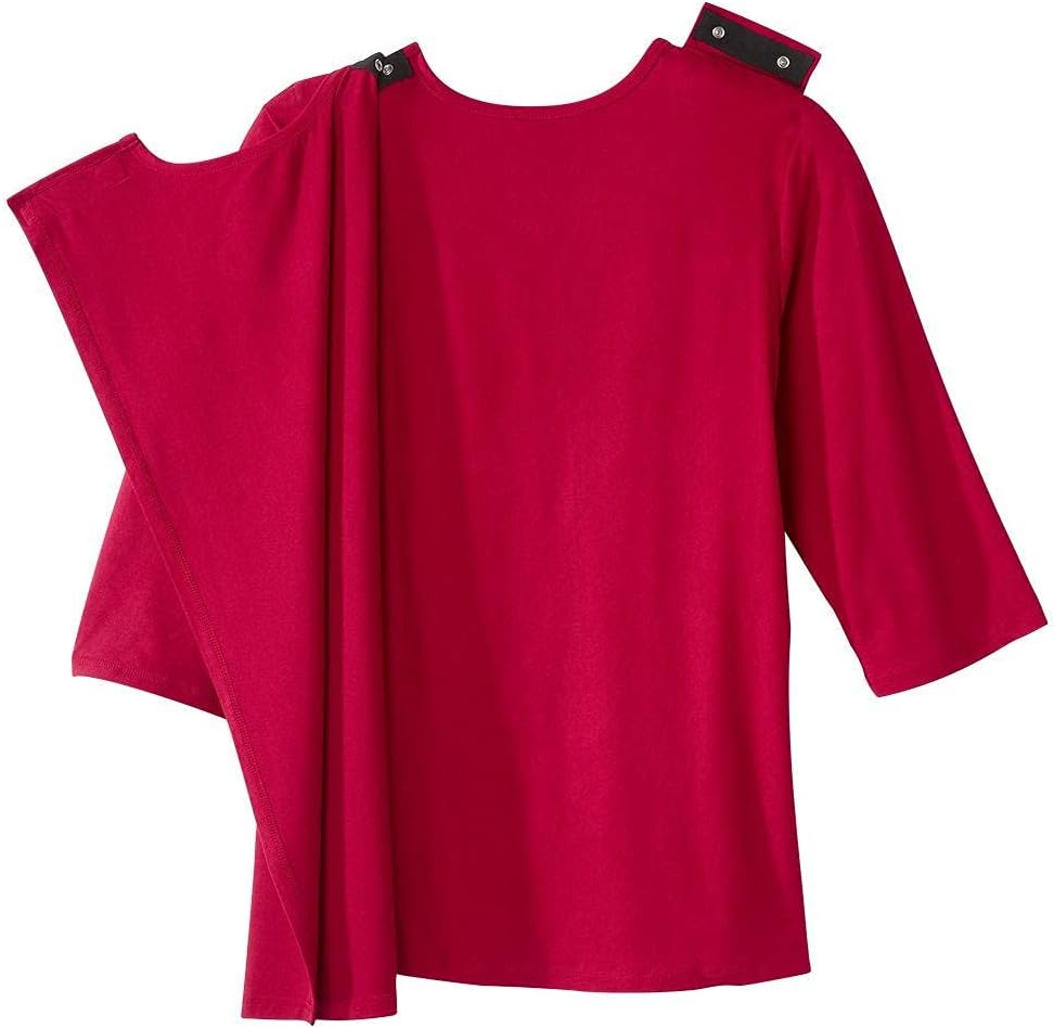 Women’s Open Back Adaptive Active Crew Neck Top for Seniors - 3/4 Long Sleeve Shirt