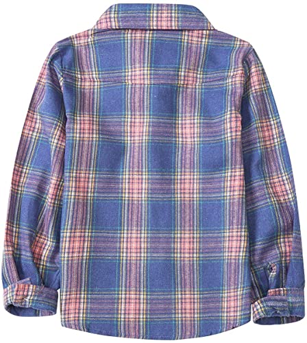 Betusline Girls' Flannel Plaid Shirt Button Down Long Sleeved Shirts2