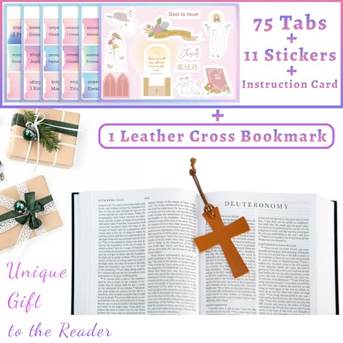 Image of Bible Tabs with Gold Feather Bookmark, Laminated Bible Tabs for Women Men, Christian Gifts for Easy Navigation, Bible Book Index Tabs Labels, Bible Study Supplies, Rainbow