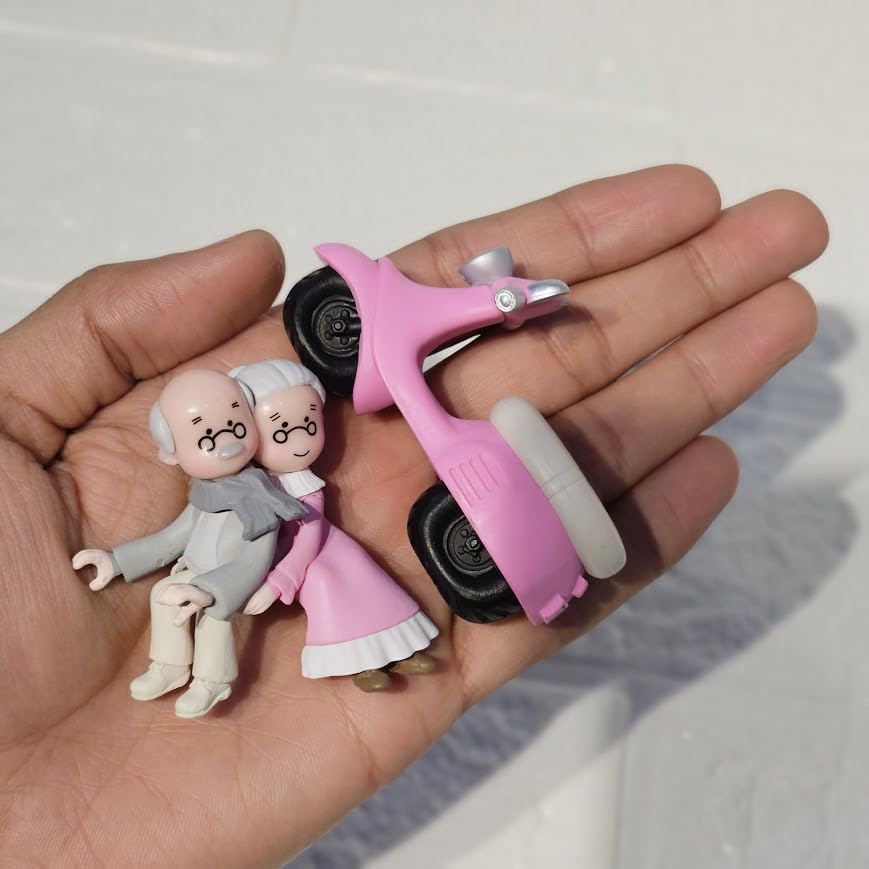Image of Vintage Decorative Miniature Couple on Scooter Figurine, PVC Garden Ornament, Romantic Home Decor Collection Piece