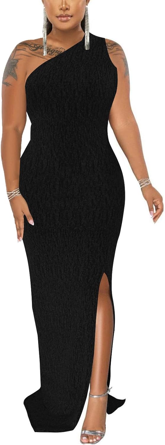 Formal Dress for Women Elegant Sparkly One Shoulder Sleeveless High Split Cocktail Party Prom Dresses - Image 2