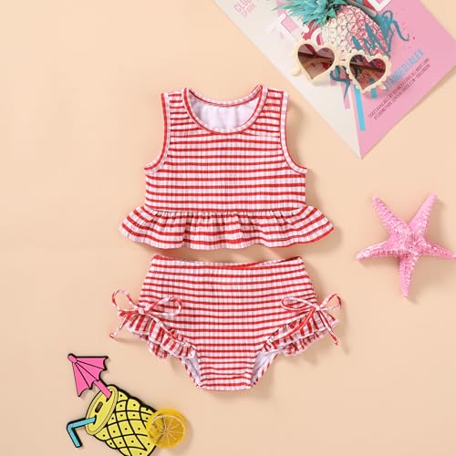 Image of HAPPYMA Baby Swimsuit Toddler Girl Bathing Suit Summer Stripe Bikini Set Beach Two Piece Swim Wear