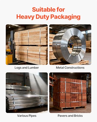 VEVOR 5 TLG Stahlband Umreifungsset, manuelle Umreifungsgerät mit 183 m Metallband, 300 Metallklammern und Schneider, pefekte Werkstattausstattung für industrielle Verpackung, Transport und Lager