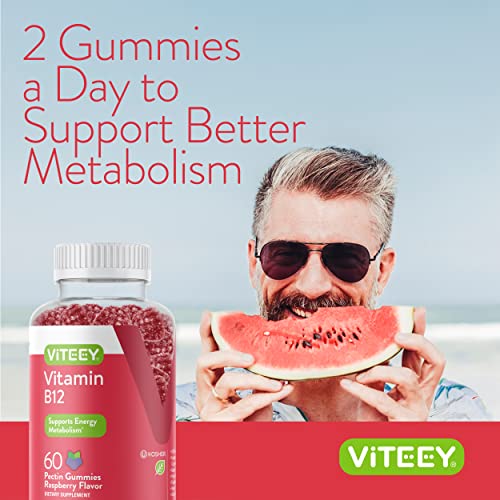 Vitamin B12 Gummies 1000Mcg Good For Energy Metabolism Booster, Natural Energy Support, High Absorption, Immune System Support, For Adults And Kids, Raspberry Flavor, Pectin Chewable Vegan Gummy Chews #TOP5