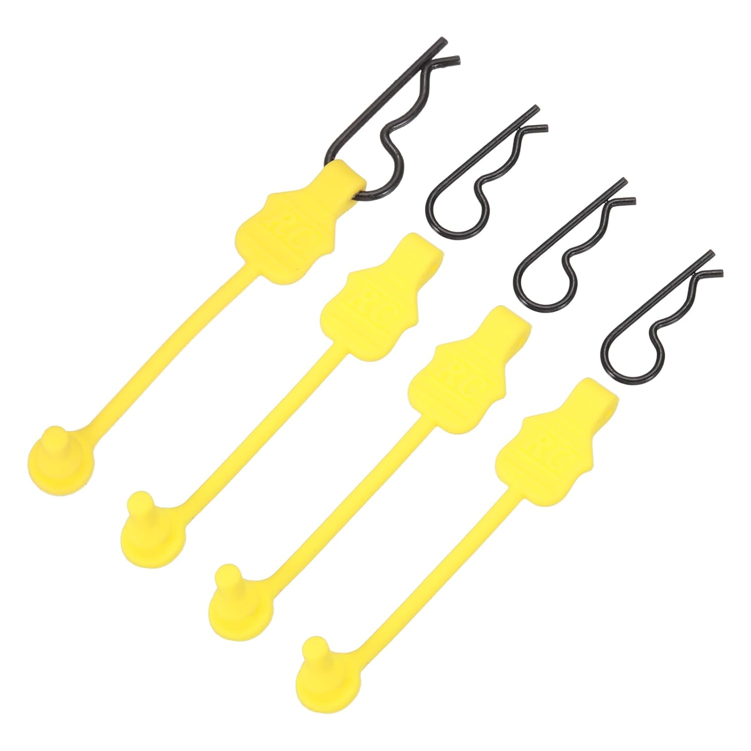 MECCANIXITY 4 Pcs RC Body Clip Retainers, 1.2mm Rod RC Clips Shell Fixed Buckle Lock Springy R Pins Shell Replacement Parts for All 1/8 1/10 Scale Model Car Crawler Truck(Yellow/Black)