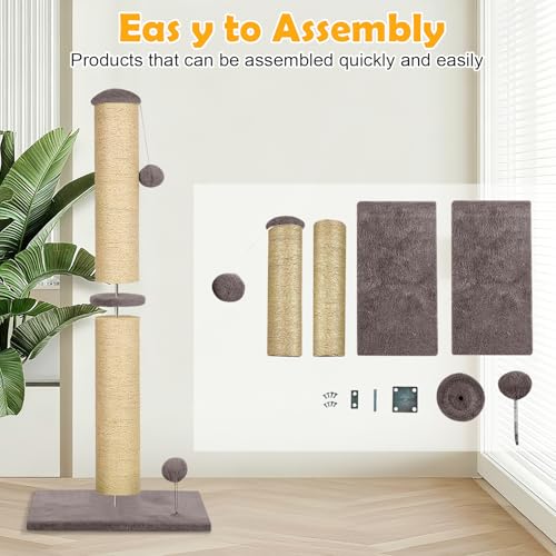 Rascador para gatos de 22 pulgadas con cuerda de sisal natural y pelota colgante miniatura 6
