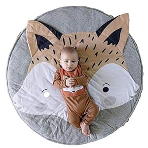 Abreeze Grey Kids Teepee Mat Children Play Mat Baby Crawling Mat Round Rug Fox Carpet Cotton for Baby Floor Kids Room Decoration Tummy Time Blanket 35.4 inches(Fox)