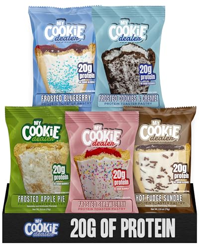 My Cookie Dealer Protein Toaster Pastry Snacks Variety 5 Pack - 20g High Protein Snacks for Adults - Healthy Post Workout & On-The-Go Travel Treats - 5 Pack of Individually Wrapped Toaster Pastries
