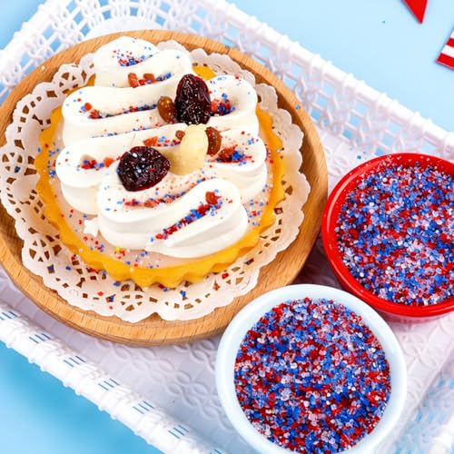 Image of 4th of July Sanding Sugar Sprinkles, 4.6 oz Edible Red White and Blue Sparkling Sugar Crystals for Baking Topping, Cupcake, Cookie, Ice Cream & Cake Decorating, Patriotic Party Holiday Supplies