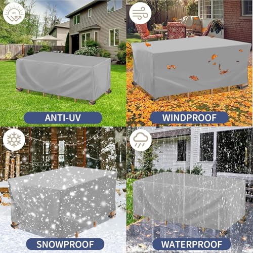 HomKawt Patio Furniture Waterproof Cover, Heavy Duty Oxford Fabric Durable Outdoor Furniture Cover Oversized, Dustproof for Tables, Chairs, Sofas and Patios (Grey, 350X260X90CM)
