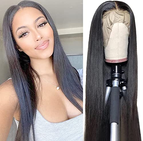 BAINUO HAIR, Lace Front Human Hair Wigs 150percent Density Brazil Lace Transparent 13x4 Lace Frontal Pre Plucked With Baby Hair Natural Hairline (16, Straight Human Hair Wig), 16 In