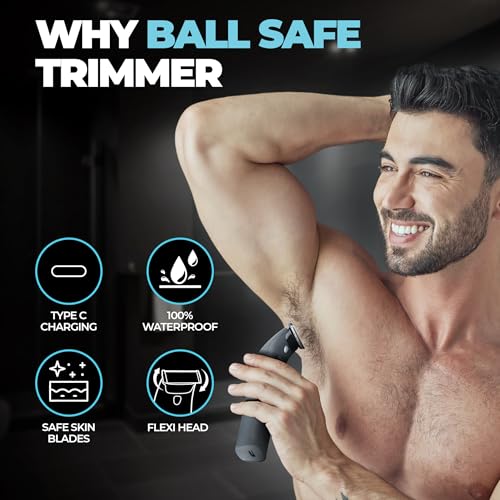 Image of BEARDO Ball Safe Trimmer For Men|Fast Charging Trimmer For Intimate Parts, Beard, Body|Body Grooming Kit - No Nicks Or Cuts, Powerful Motor, Type C, Fast Charging, 110-Min Runtime,Black