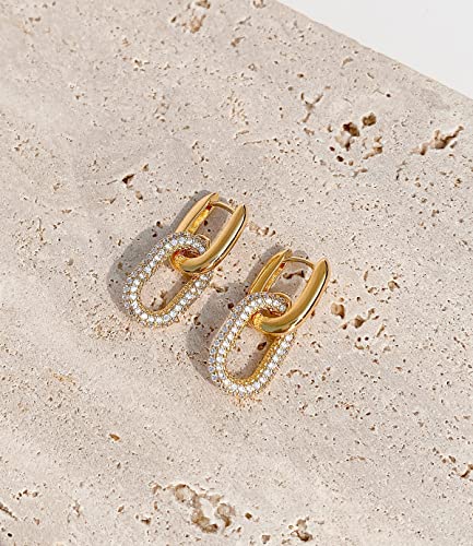 OZEL 14K Gold & Silver Plated Paperclip Chain Earrings with Cubic Zirconia – Dangle, Hoop, Huggie, Stud Styles – Women’s Fashion Jewelry Gift3