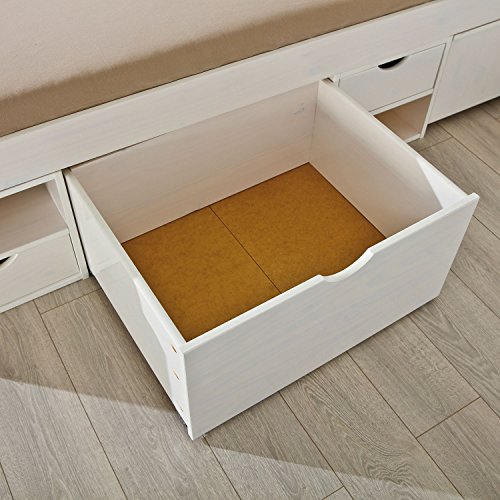 Cama Casal Multifuncional Madeira Maciça 6 Gavetas Charme Inter Link Branco Lavado