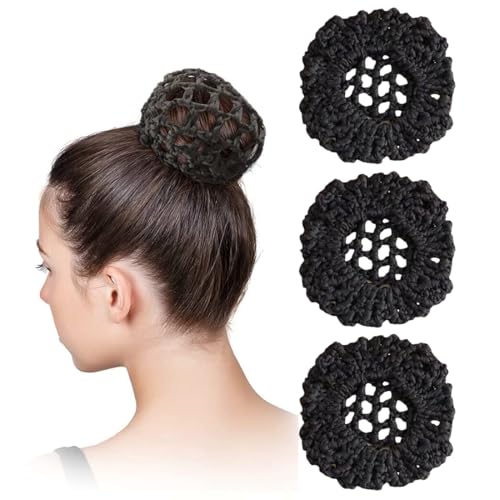 ZORVYN 3 retine per chignon da ballerina con elastici per capelli per una tenuta perfetta dello chignon. Rete annodata per capelli folti e sottili per bambini.