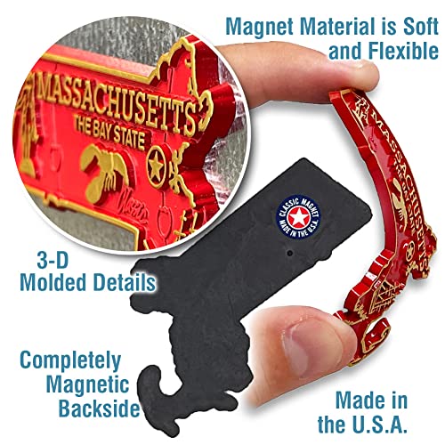 Imán decorativo estado Massachusetts pequeño 3 x 1.7 pulg miniatura 3