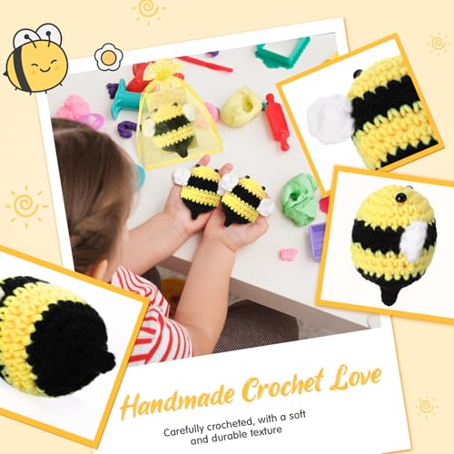 Image of HyDren 12 Sets Emotional Crochet Bee Encouraging Handmade Crocheted Honey Bee Gifts Collectible with Positive Card Organza Bag for Employee Coworker Volunteer
