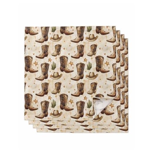 Brown Western Cowboy Cloth Napkins Set of 4 Reusable Dinner Napkins, Vintage Desert Botanical Cocktail Napkin Washable Table Napkins for Wedding/Holiday Party/Baby Shower 20"x20"
