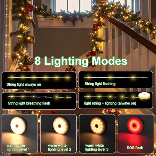 Outdoor Waterproof Portable Stowable String Light,12M 120LED Solar Camping String Lights Reel,Portable 2 in 1 Christmas Fairy Lights,USB Rechargeable for Camping,Yard,Garden,Patio,Warm White - Image 4